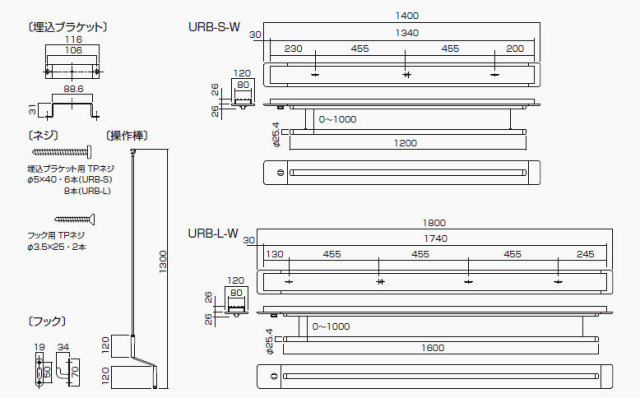 川口技研 室内用ホスクリーン 昇降式 埋込タイプ URB-S-W（ホワイト）1400mm e-net-kanamono